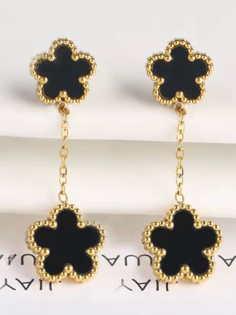 Kohl's Gold-Tone Drop Earrings with Black Clover Motifs